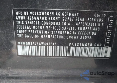 2010 Volkswagen Gti 4-Door z USA, uszkodzony, nr VIN WVWGD9AJ4AW406845